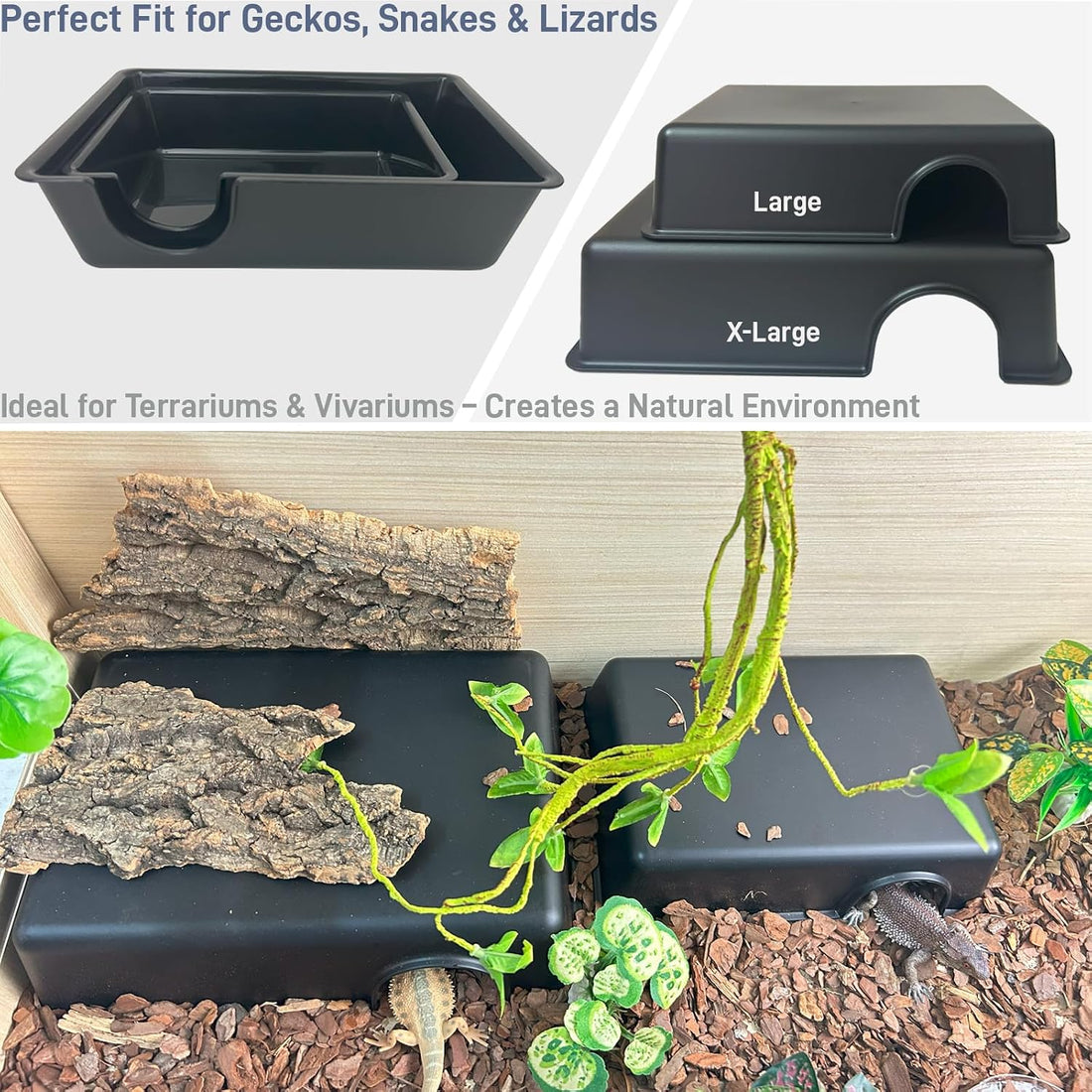 Reptile Hide Box, Snake & Gecko Hide, Large 9.45" x 6.89" x 2.17"
