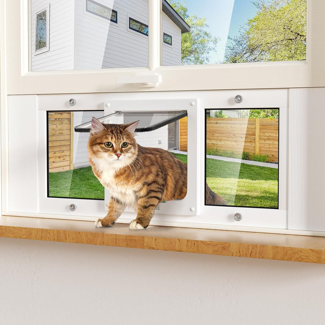 27"-32" Aluminum Cat Door for Winow No-Drill Rental-Friendly