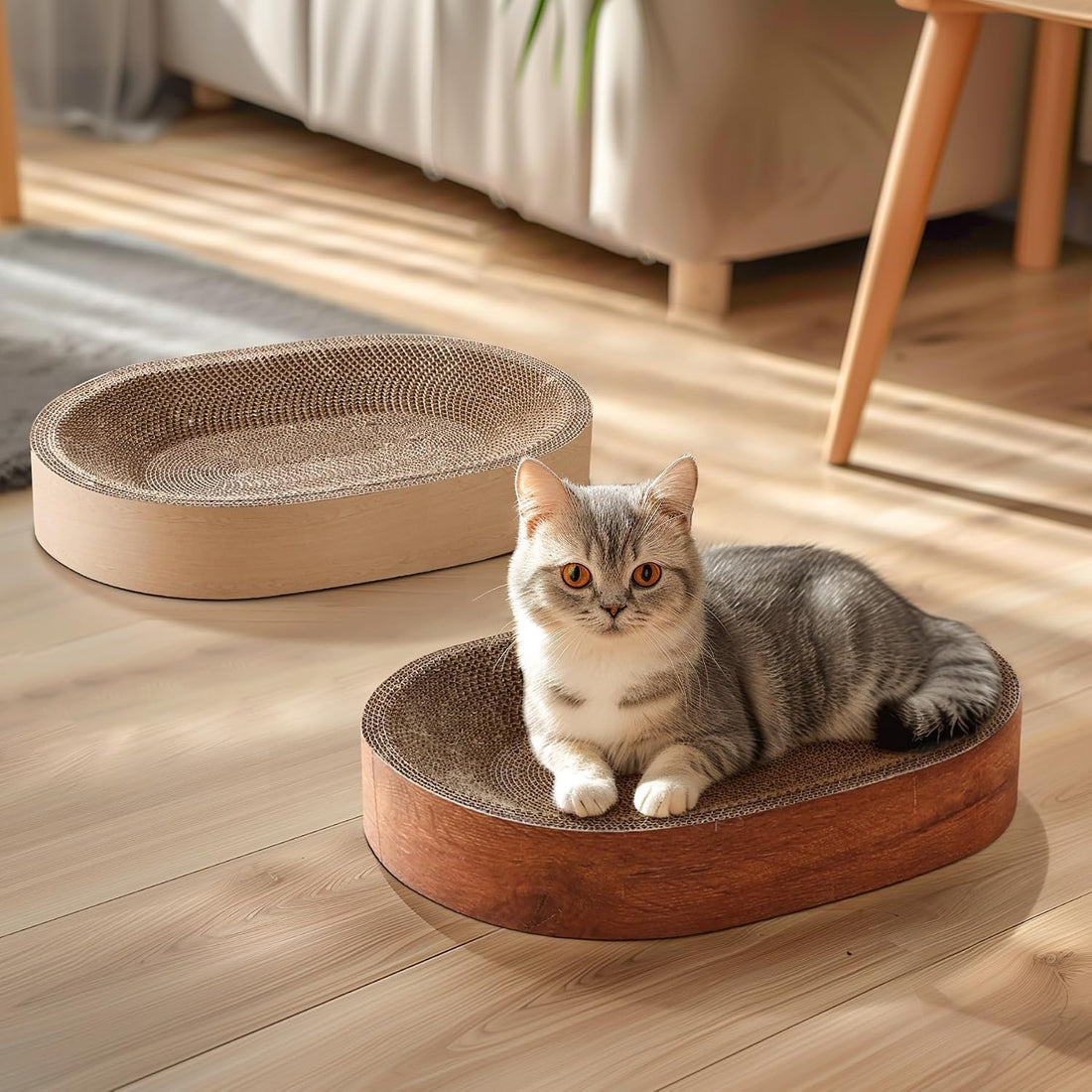 ComSaf Cat Scratcher Bed, Oval Cardboard Scratching Board for Indoor
