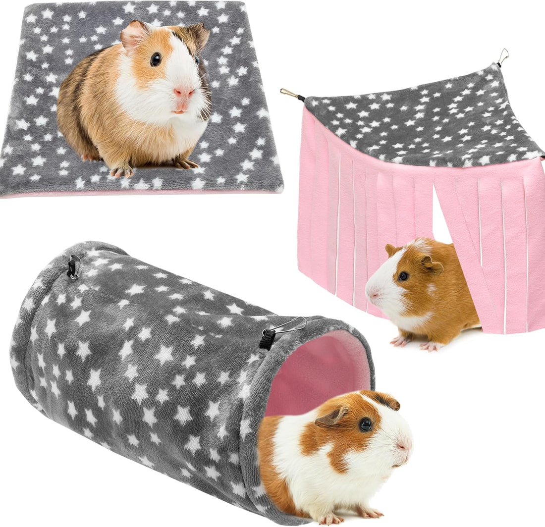 Guinea Pig Hideout, 4 Pack Tunnel & Mat & Corner Hide & Hay Bag