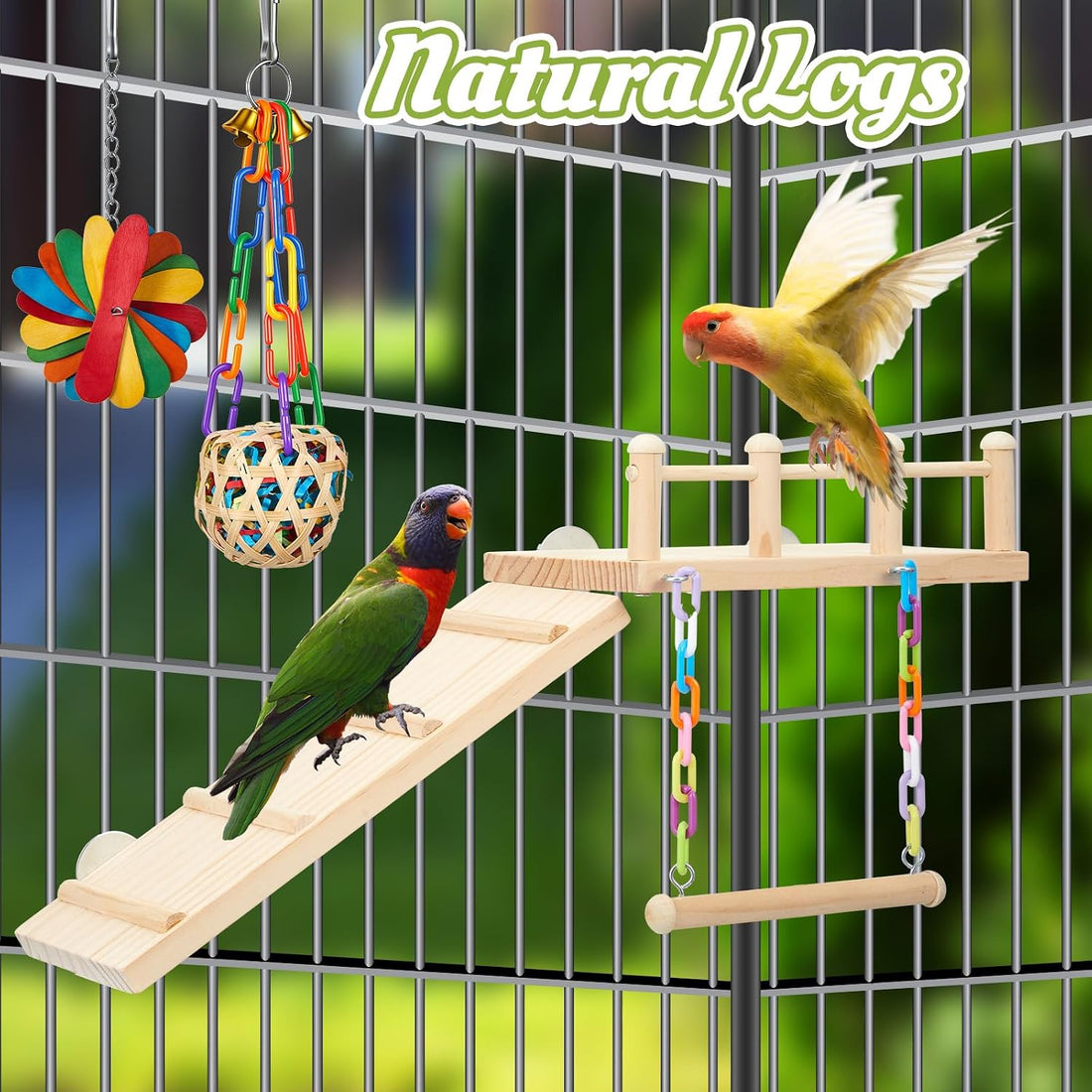 14 Pcs Parakeet Cockatiel Bird Toy with Platform