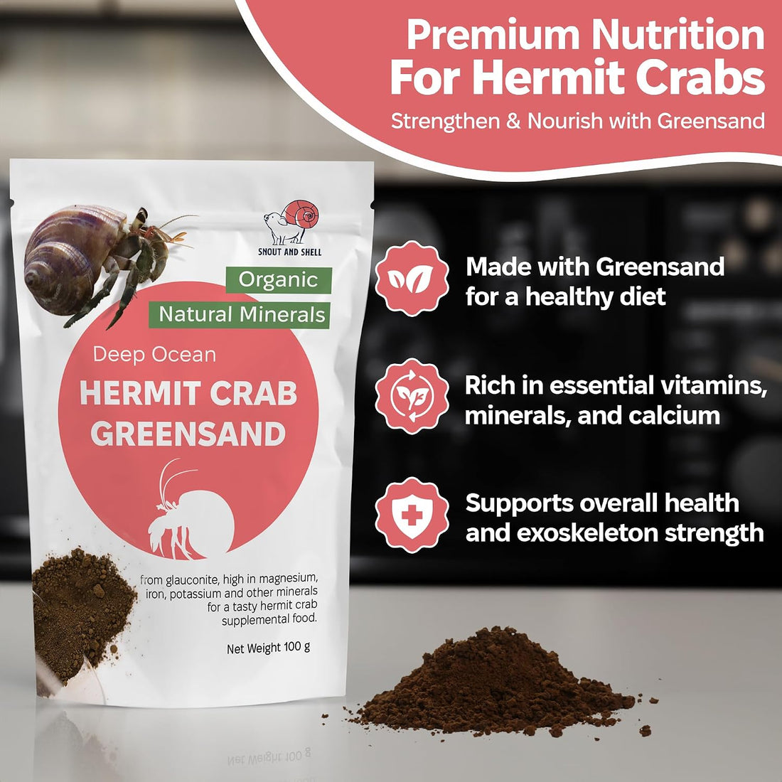 Hermit Crab Greensand – Calcium and Trace Mineral Molting Support