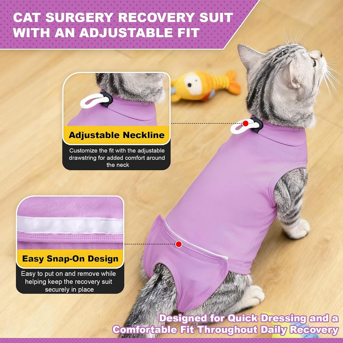 Female Cat Recovery Suit - Snap Closure Spay Onesie