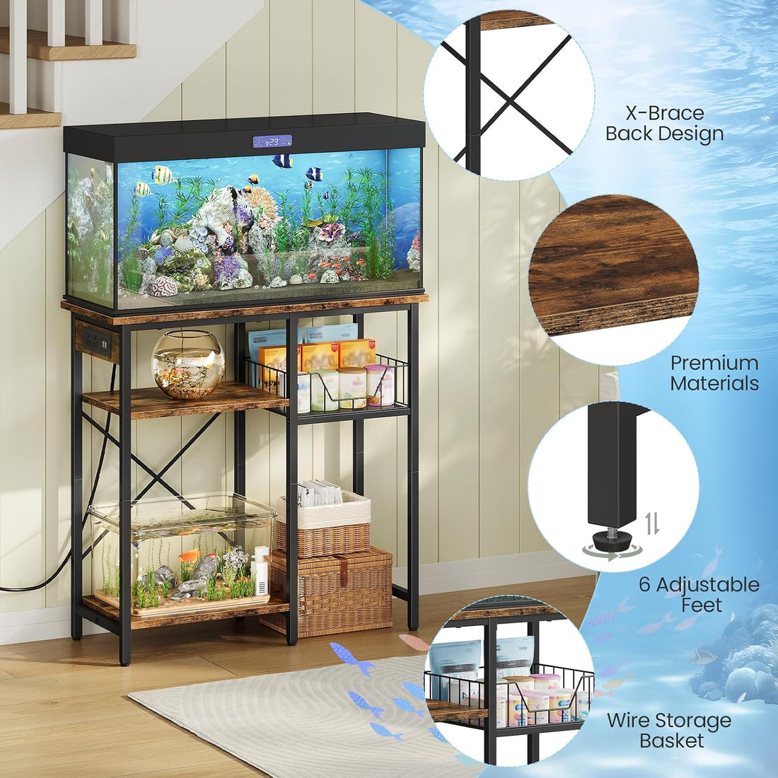 CHOEZON 10-20 Gallon Fish Tank Stand with Power Outlet