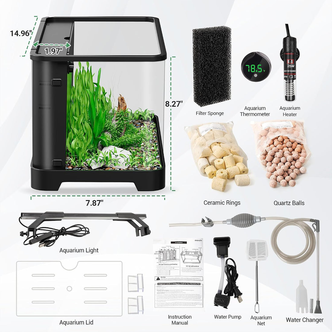 3.5 Gallon Betta Fish Tank, Plastic, All in One Aquarium Starter Kit