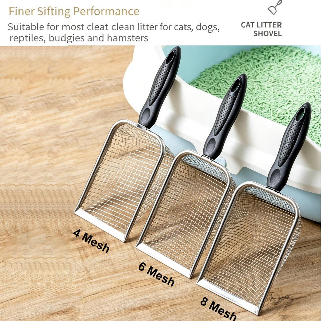 3PCS Cat Litter Scoop, Mesh Kitty Litter Scooper (2.8/3.8/5mm Mesh)