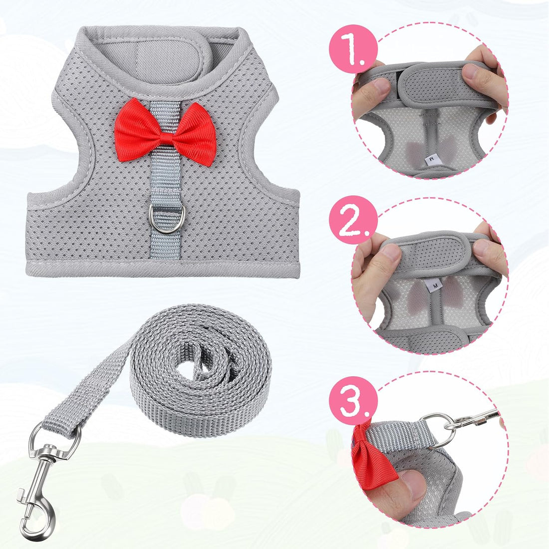 Bunny Harness and Leash Set Cute Bow Rabbit Leash Harness Set Escape
