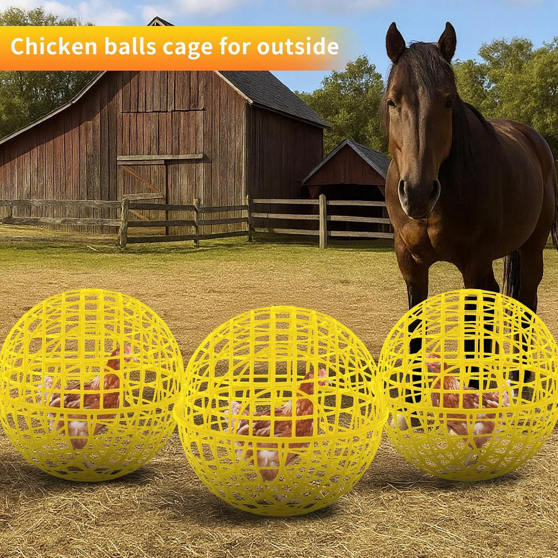 AceOrbit 3 Pack 18.9 Inch Yellow Plastic Chicken Ball Cages for Small