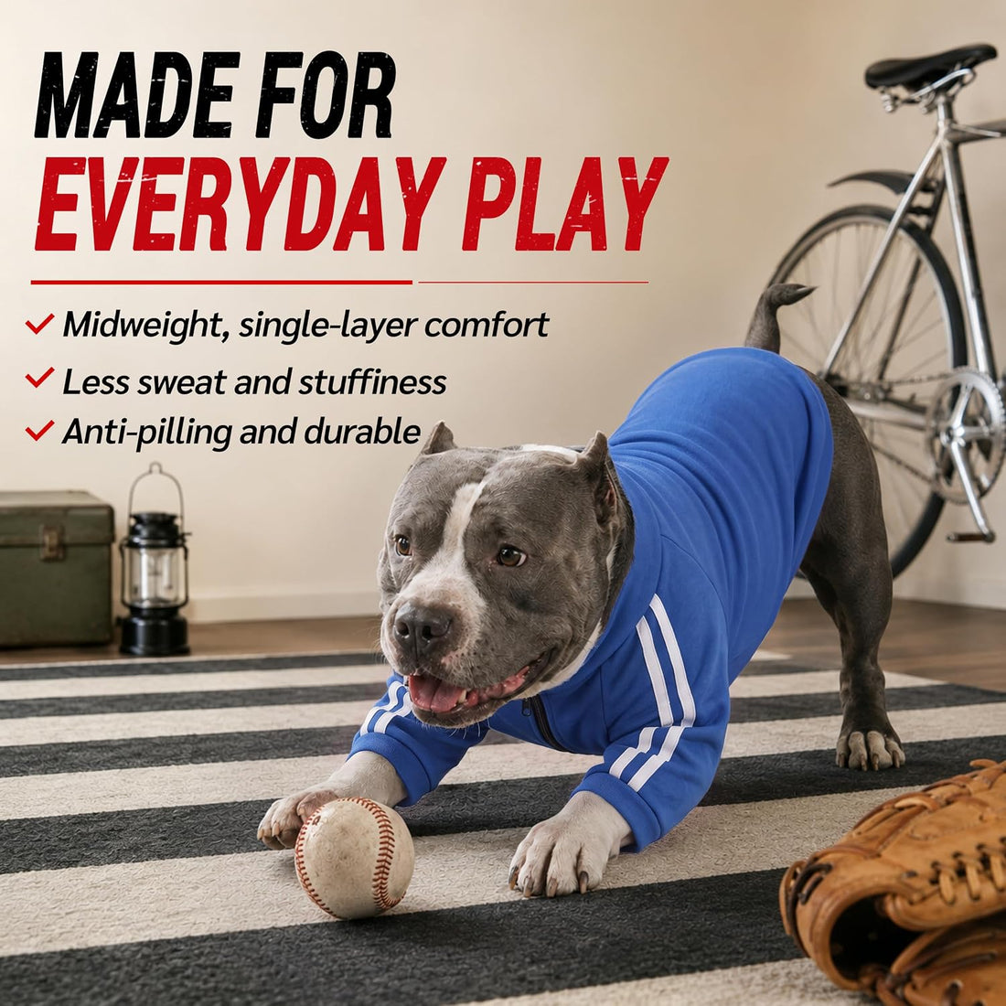 PUMYPOREITY Bulldog Sweatshirt for Broad-Chested Dogs, Blue, L