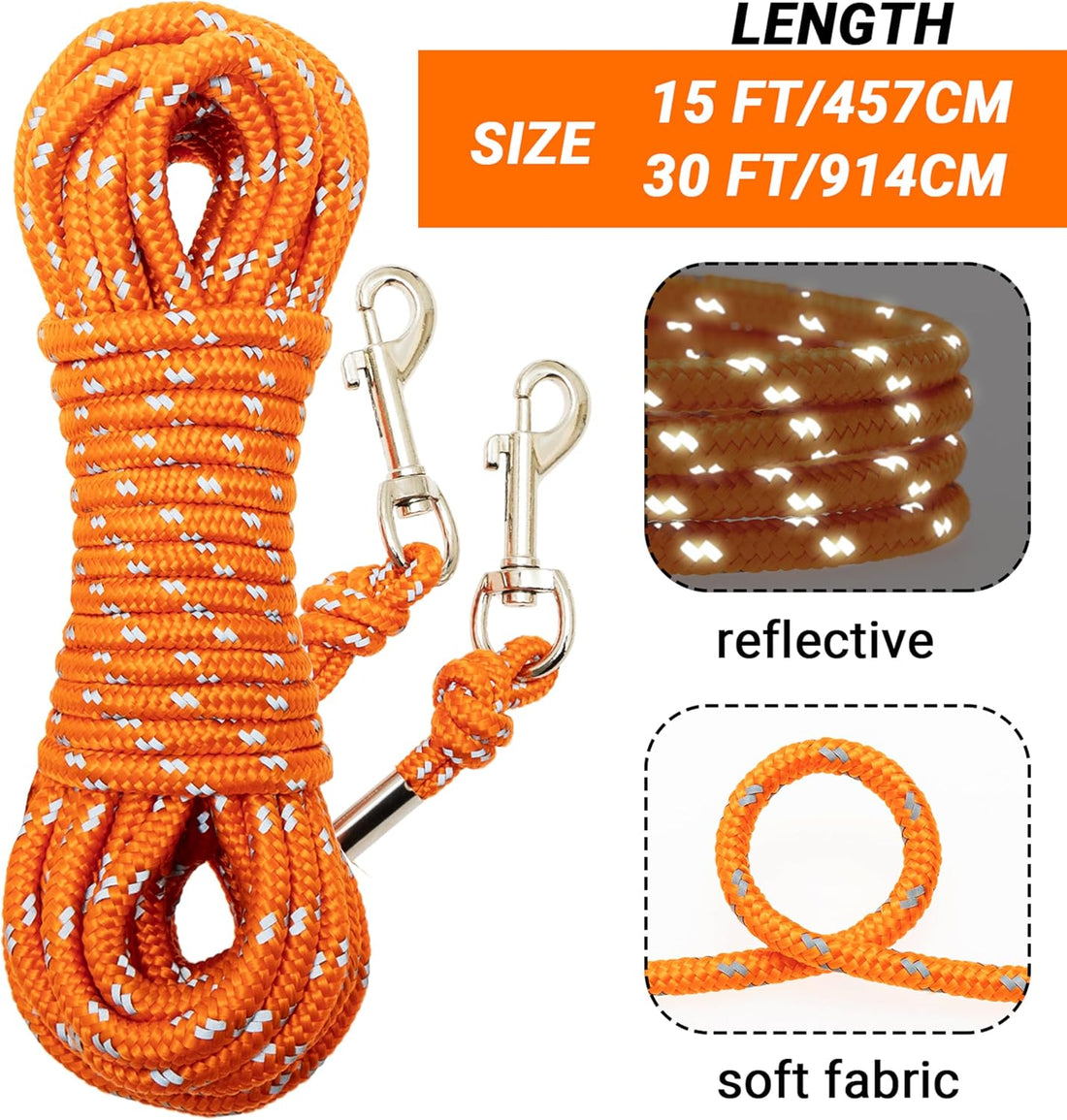 Cat Leash, 15 ft & 30 ft Reflective Long Pet Leash for Outdoor Use