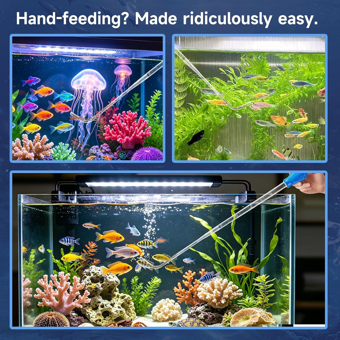 27.7IN Extra Long Turkey Baster for Aquarium Coral Fish Feeder, Blue