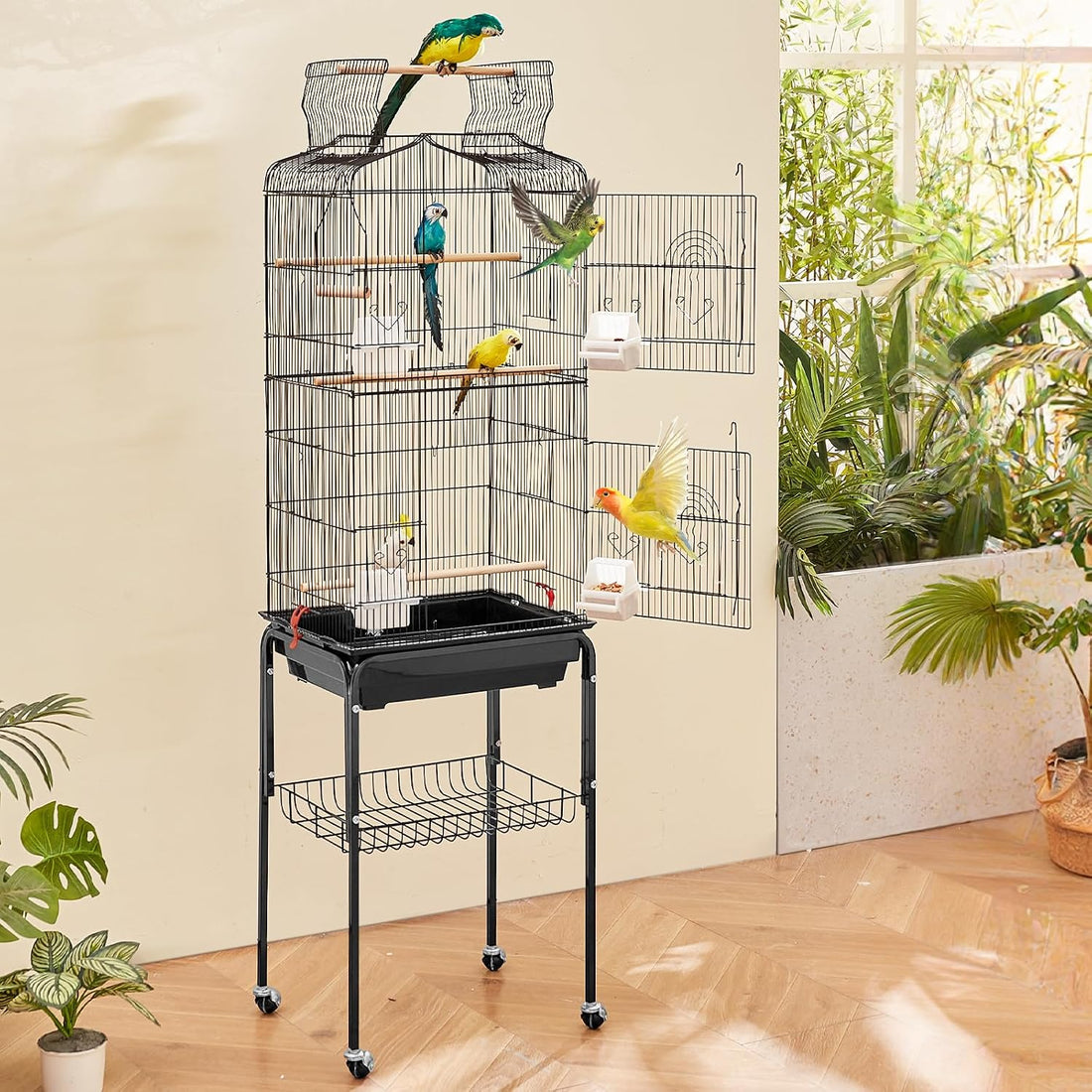 VEVOR 64-inch Open Top Large Parrot Bird Cage with Detachable Rolling