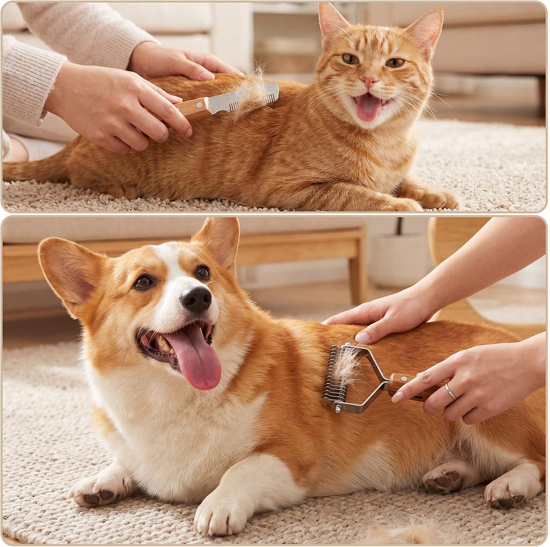 2 Pcs Pet Grooming Combo Deshedding Brush and Stripping Knife