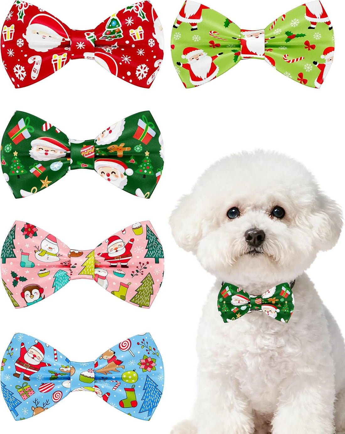 PET SHOW 5 Pack Dog Bowties Plaid for Large Dogs Slide on Collar