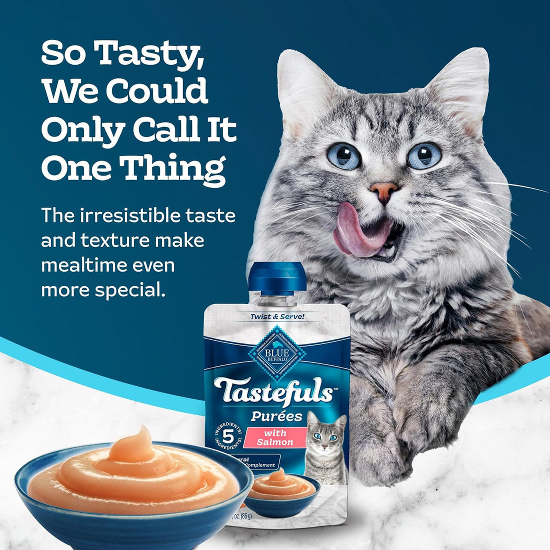 Blue Buffalo Tastefuls Purees Salmon Cat Food Topper, 3 oz, 12 ct