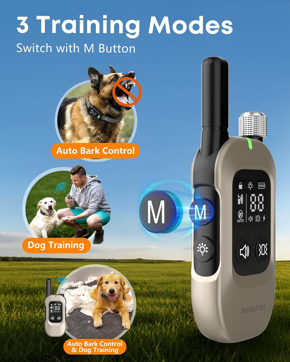 2-in-1 Dog Bark & Shock Collar with Remote, 4500FT Training Range