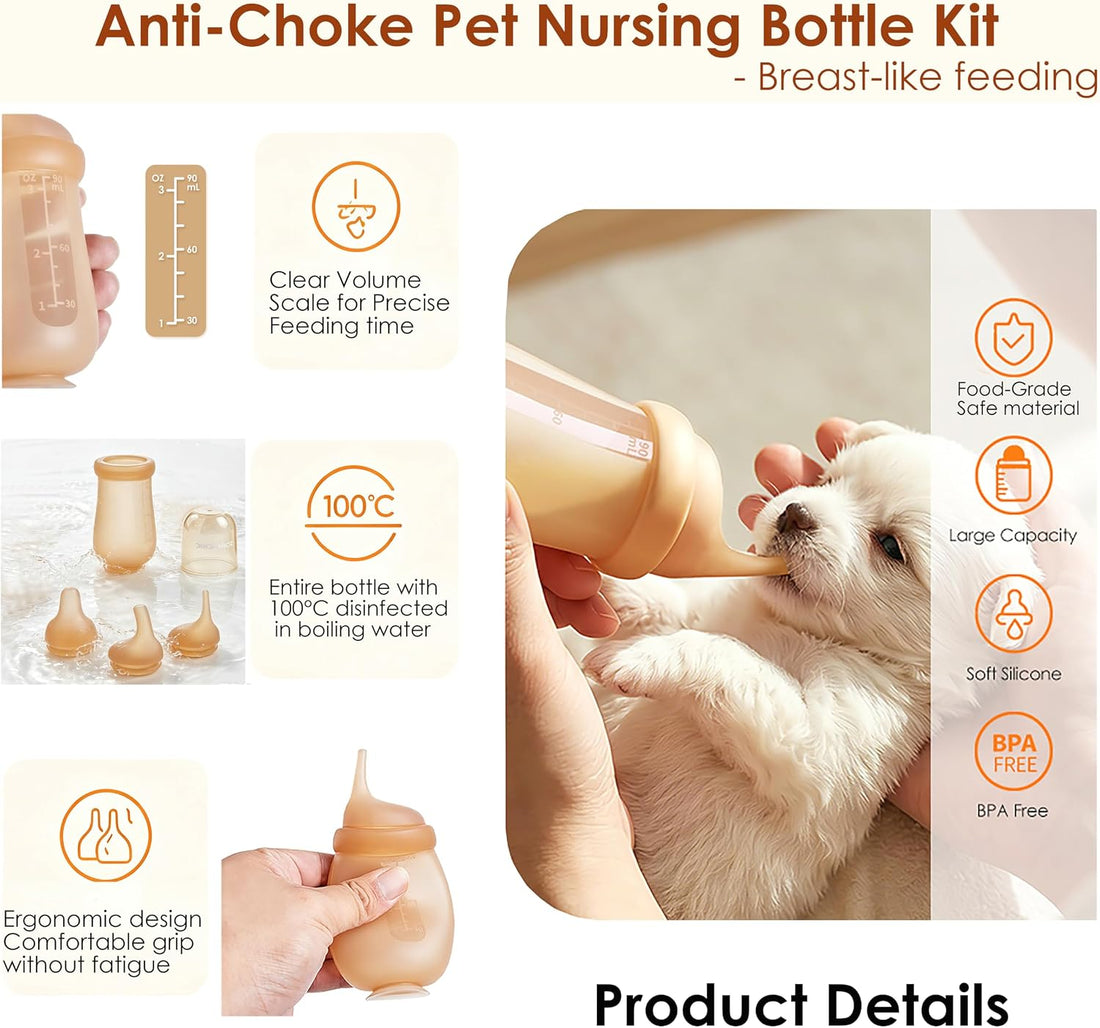 Anti-Choke Puppy Nursing Bottles, Silicone Feeding Nipple
