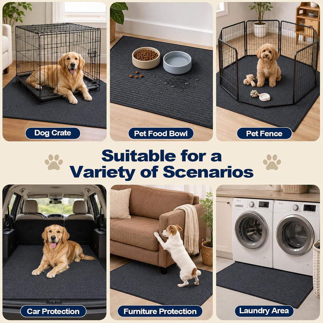 46" X 60" Mat for Under Dog Crate, Waterproof Dog Crate Mat