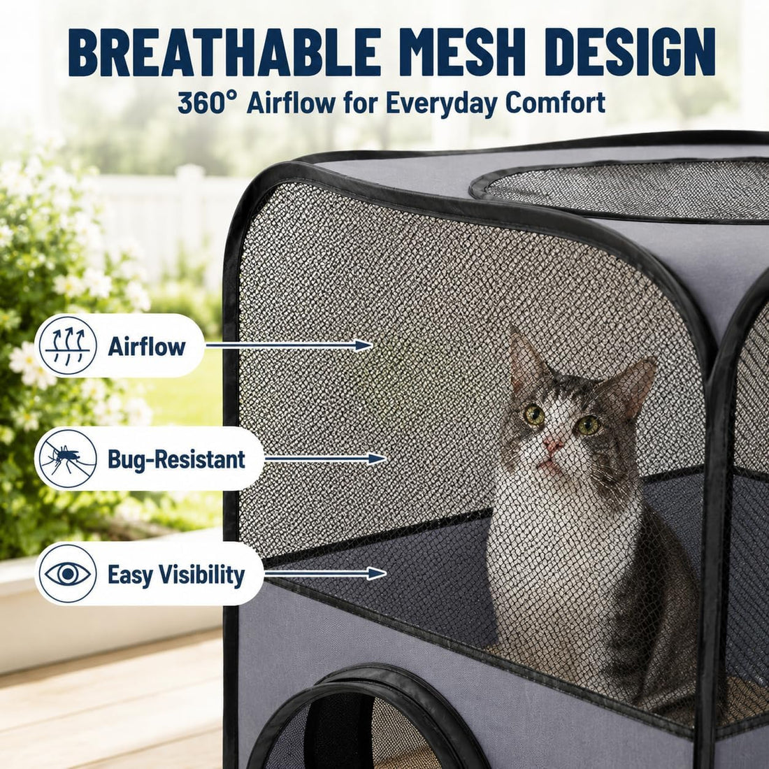 Cat Playpen with Tunnel, Foldable Indoor & Outdoor Cat Enclosure