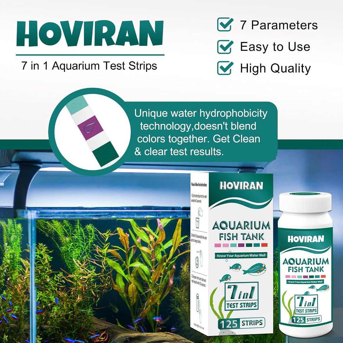 7 Way Aquarium Test Strips, 125 Strips for Fish Tank & Pond Test Kit
