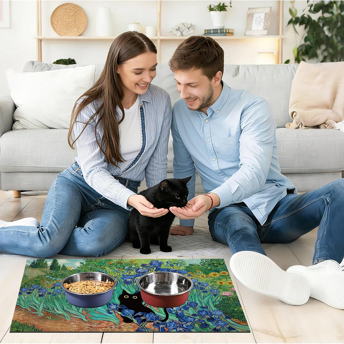 Black Cat Pet Feeding Mat, 12 x 20 Inch