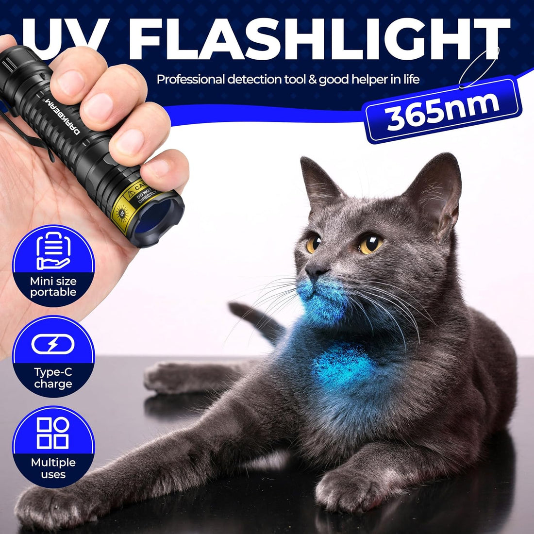 DARKBEAM UV Flashlight 395nm LED Black Light Woods Lamp Ultraviolet