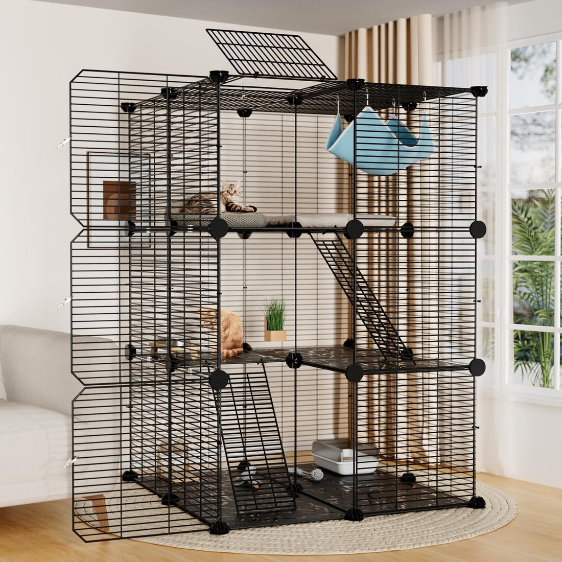 STILLCOVE Small Cat Cage Indoor, with Hammock & Non-Slip Pads