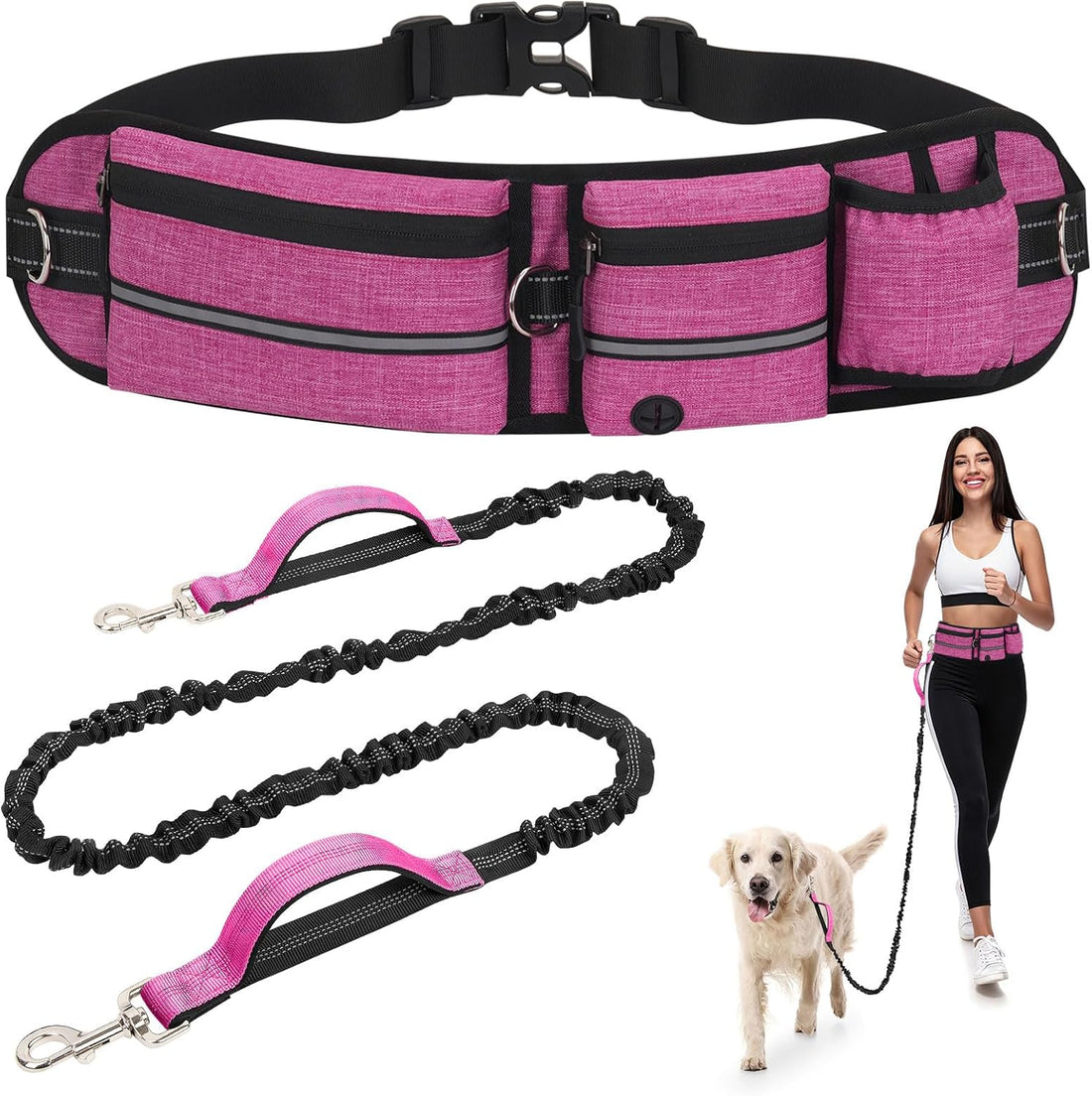 Hands Free Dog Leash with Waist Bag Bungee, Medium/Large, 25-120 lbs
