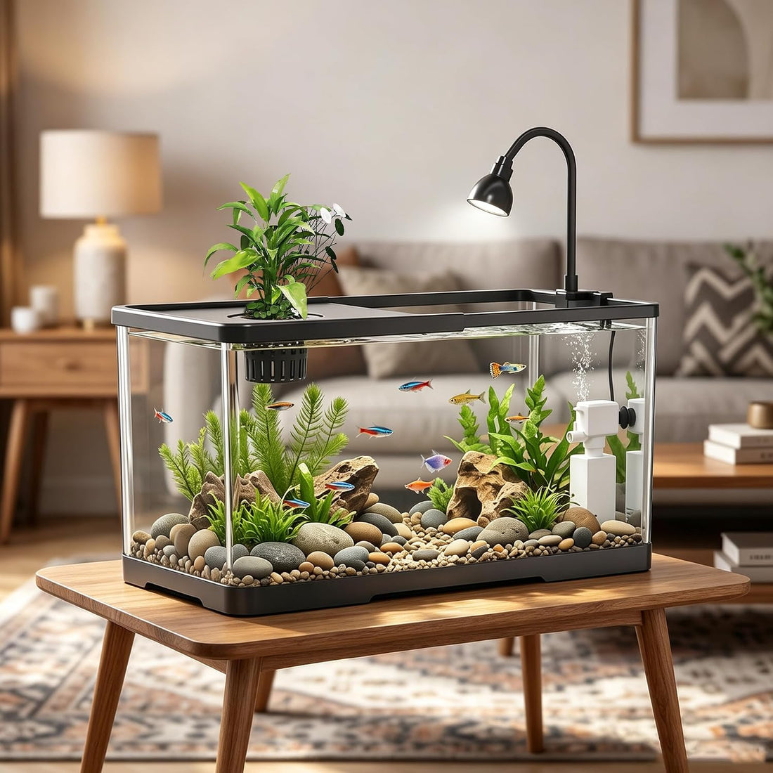 2 Gallon Hydroponic Fish Tank, Small Desktop Aquarium Kit