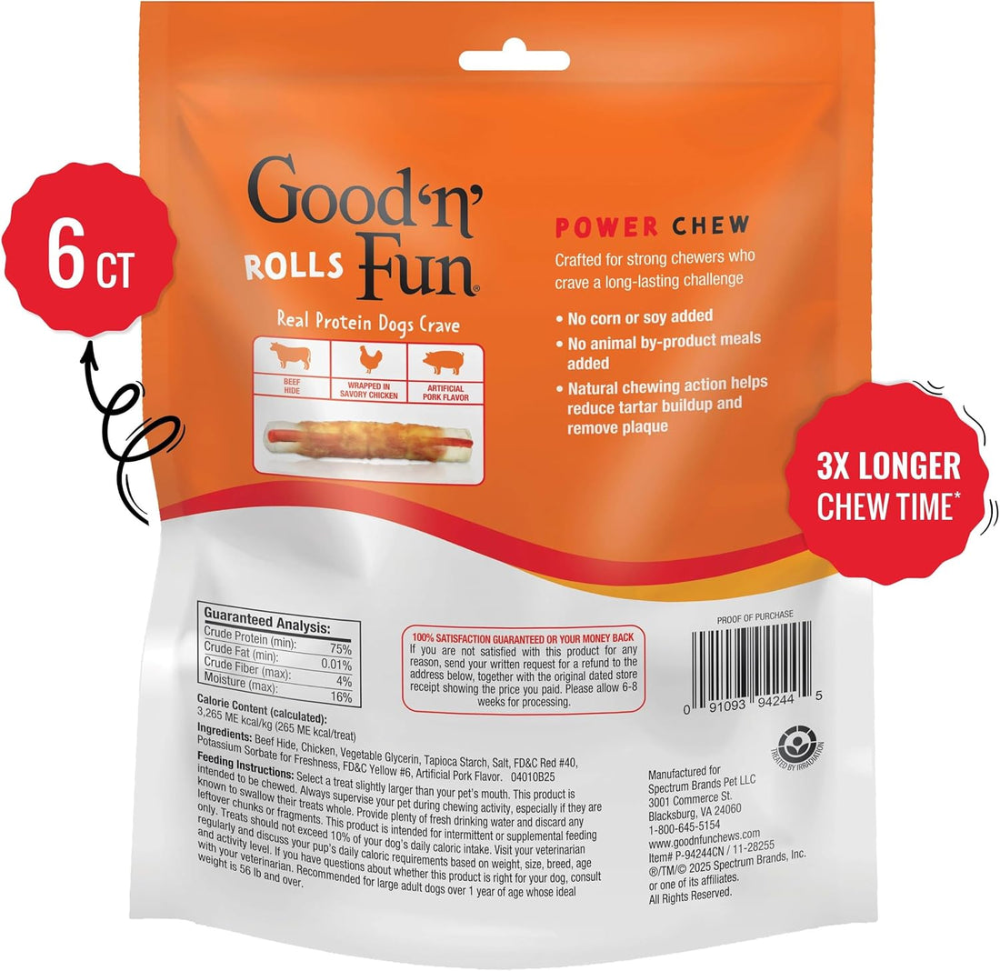 Good 'n' Fun Roll Long-Lasting Dog Treat for Large Dogs, 6 Count