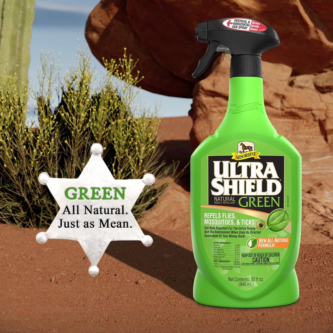 Absorbine UltraShield Green Natural Insect Repellent, 32 oz Sprayer