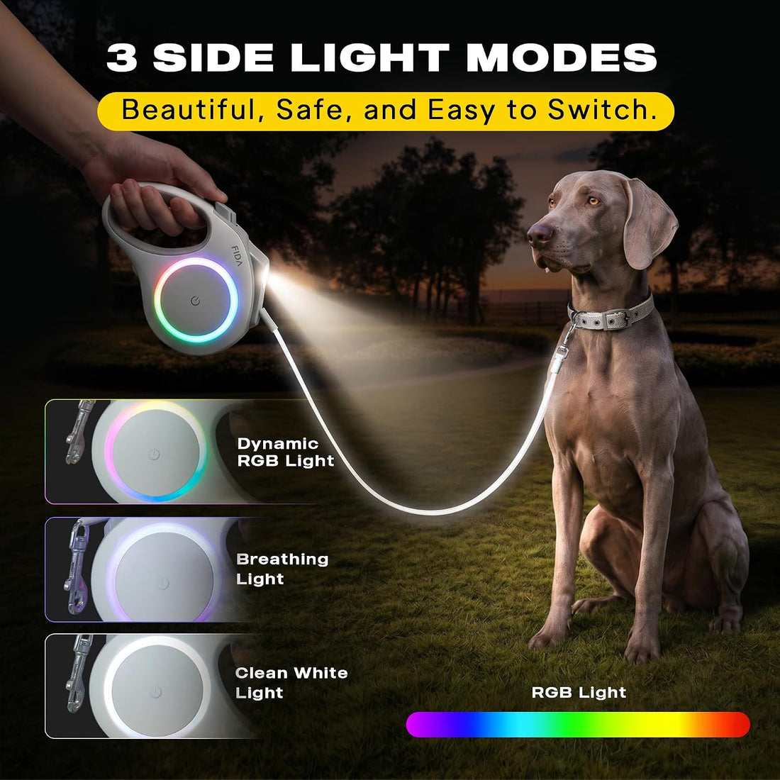 Fida Retractable Dog Leash with Light, 16 FT