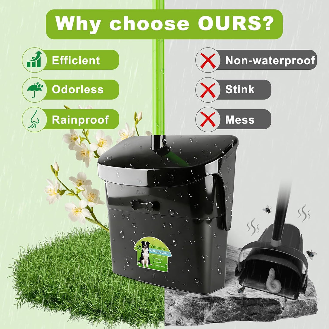 Pooper Scooper Swivel Bin & Rake with 50 Waste Bags