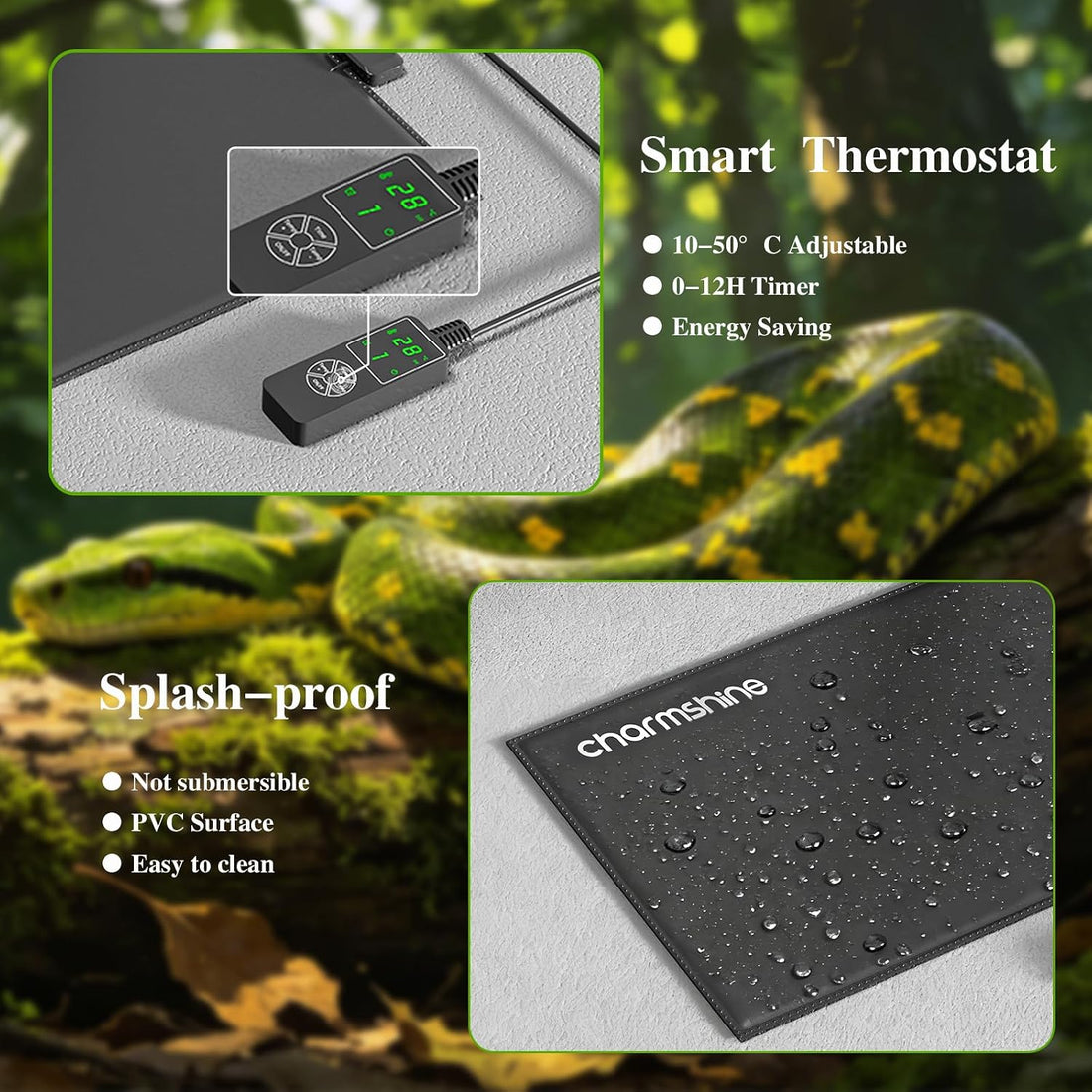8 by 12-inch 16W Reptile Heating Pad Graphene with Temperature