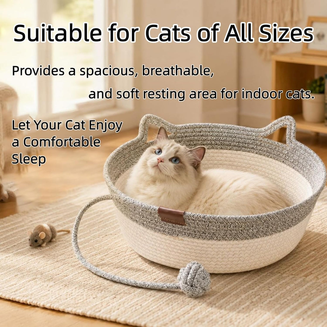 Instinct Basket, Stimuli Handwoven Cat Basket Rope Cotton Bed, Large