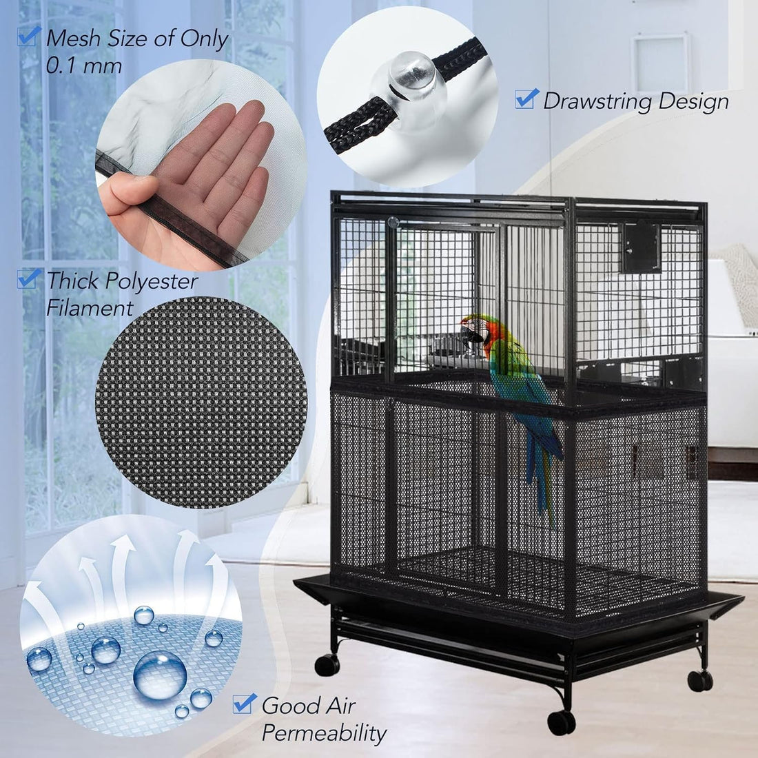 Bird Cage Netting Seed Catcher, Circumference 80-118 inch