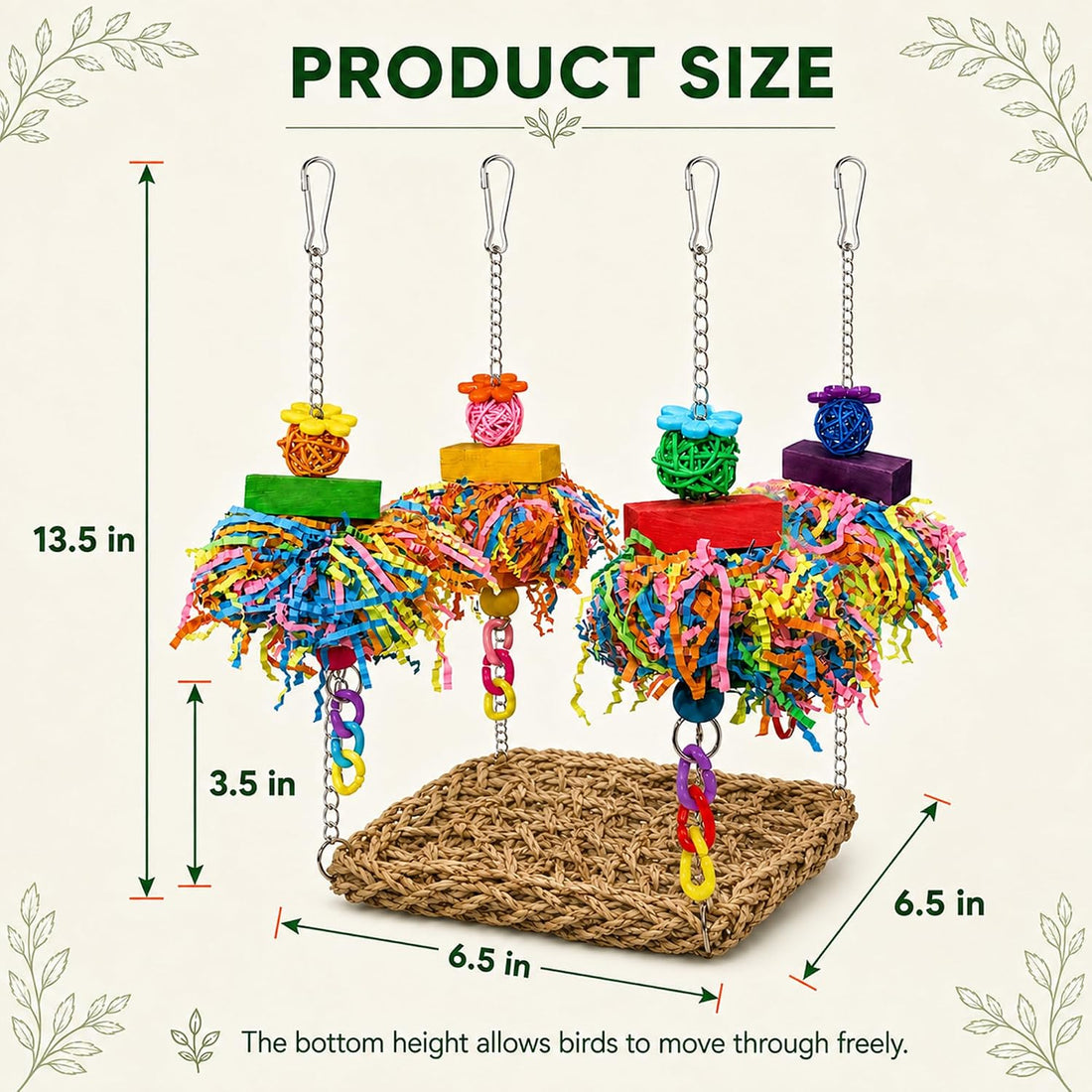 Bird Swing Hammock Grass Mat Bird Perch Swing for Small&Medium Parrot