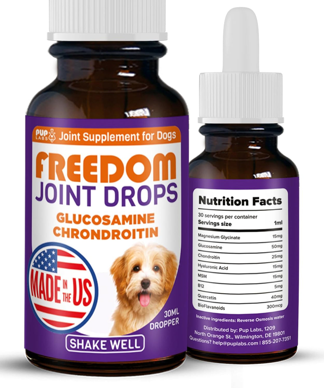 Freedom Joint Drops for Dogs with Hyaluronic Acid, MSM, Glucosamine