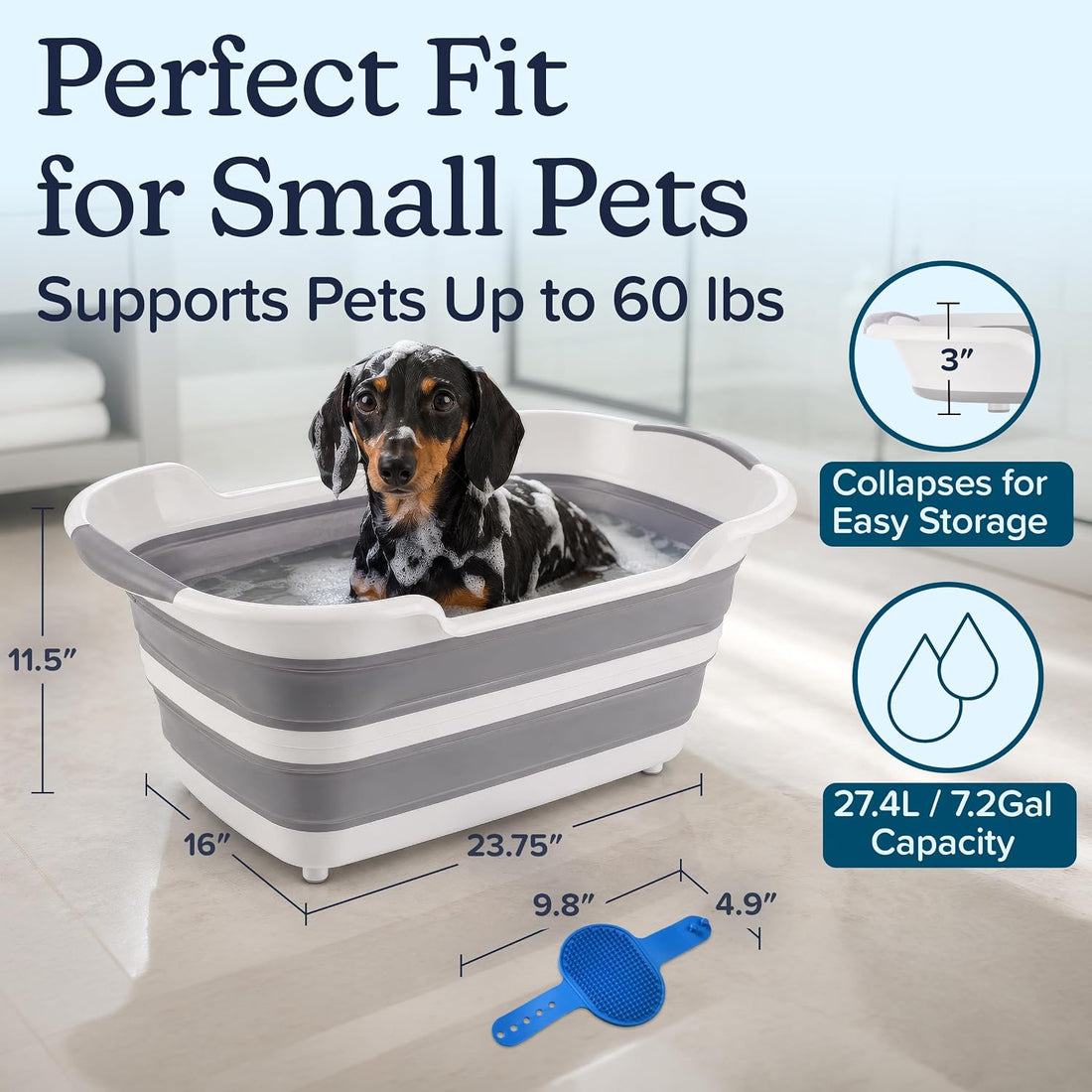 PETMAKER 7.2 Gal/27.4L Collapsible Dog Bathtub for Small Pets (Gray)