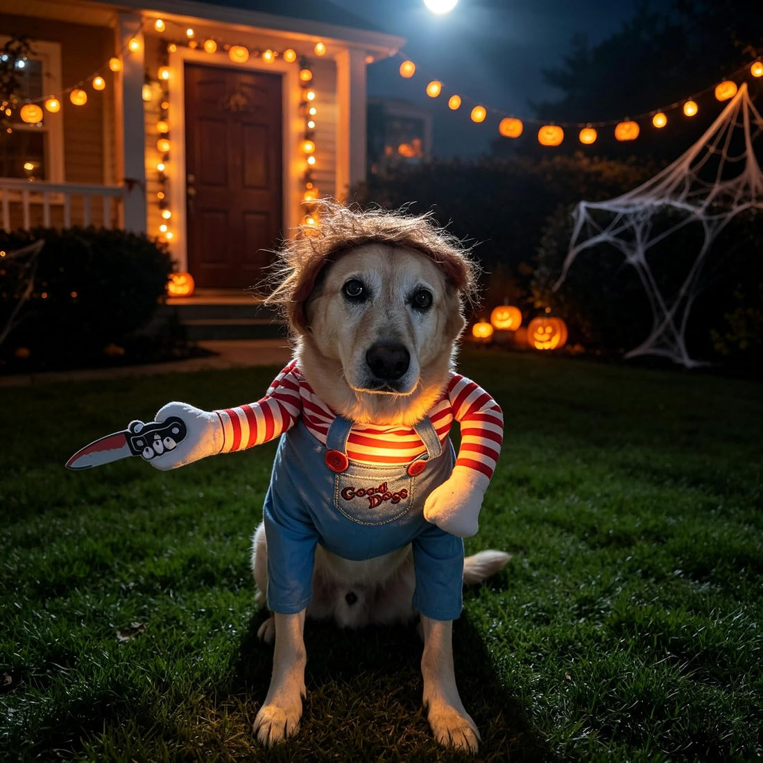 Dog Halloween Costumes, Funny Dog Killer Doll Costume with Wig