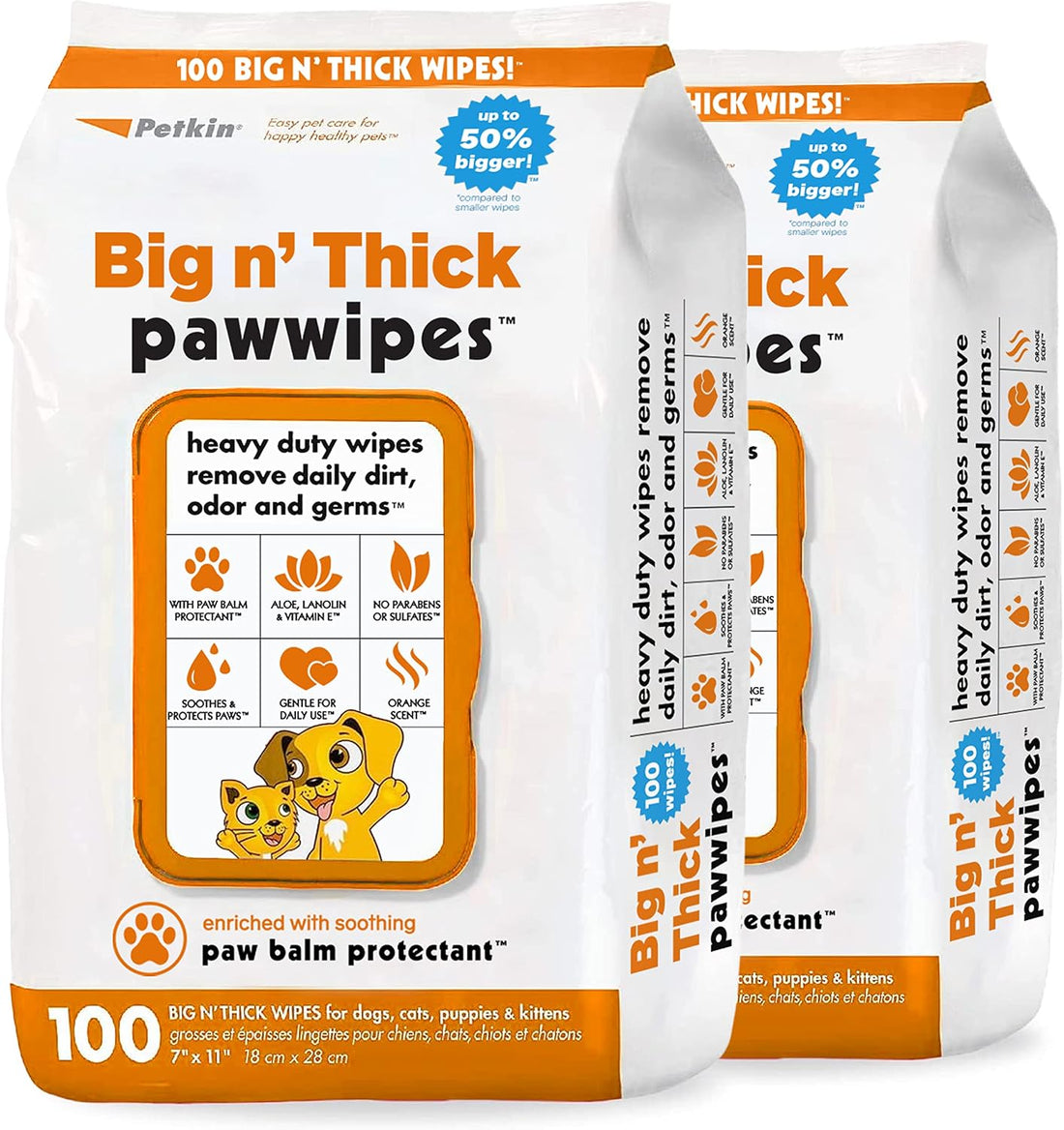 PETKIN Big N Thick PAW Wipes Dog and CAT Wipes