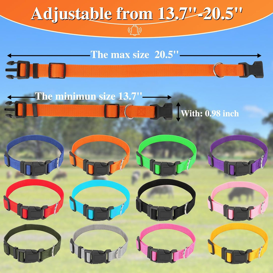 12 Pack Goat Collars with Bells and Number Tags, Adjustable Nylon