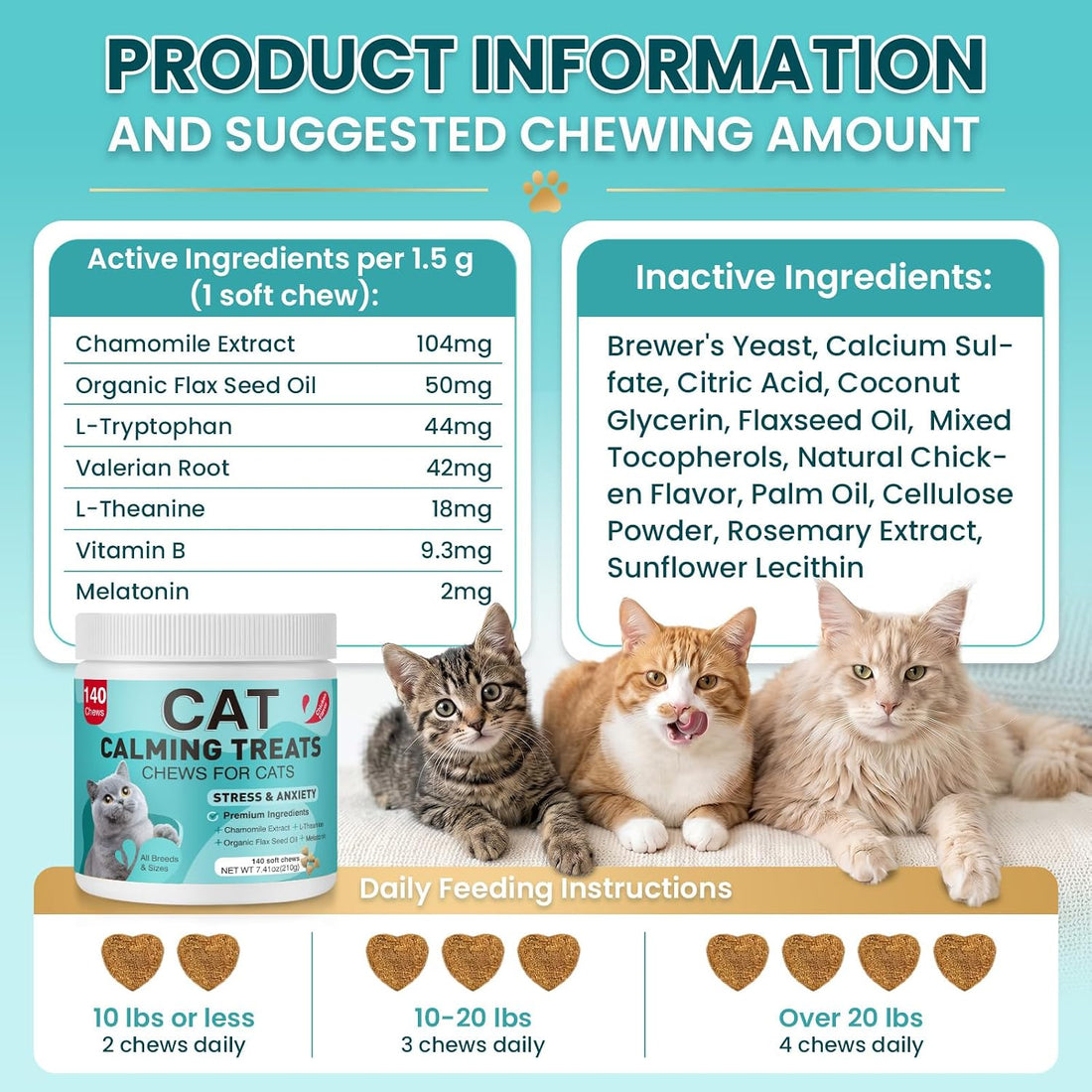 Cat Calming Treats 140 Soft Chews for Indoor Cats All Breeds & Ages