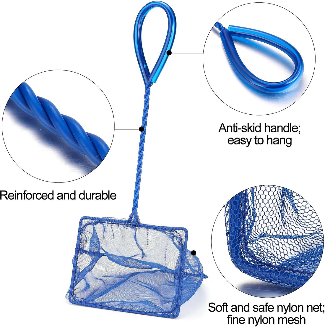 3 Aquarium Fish Net Fine Mesh Quick Catch Skimmer 4/5/6 Inch