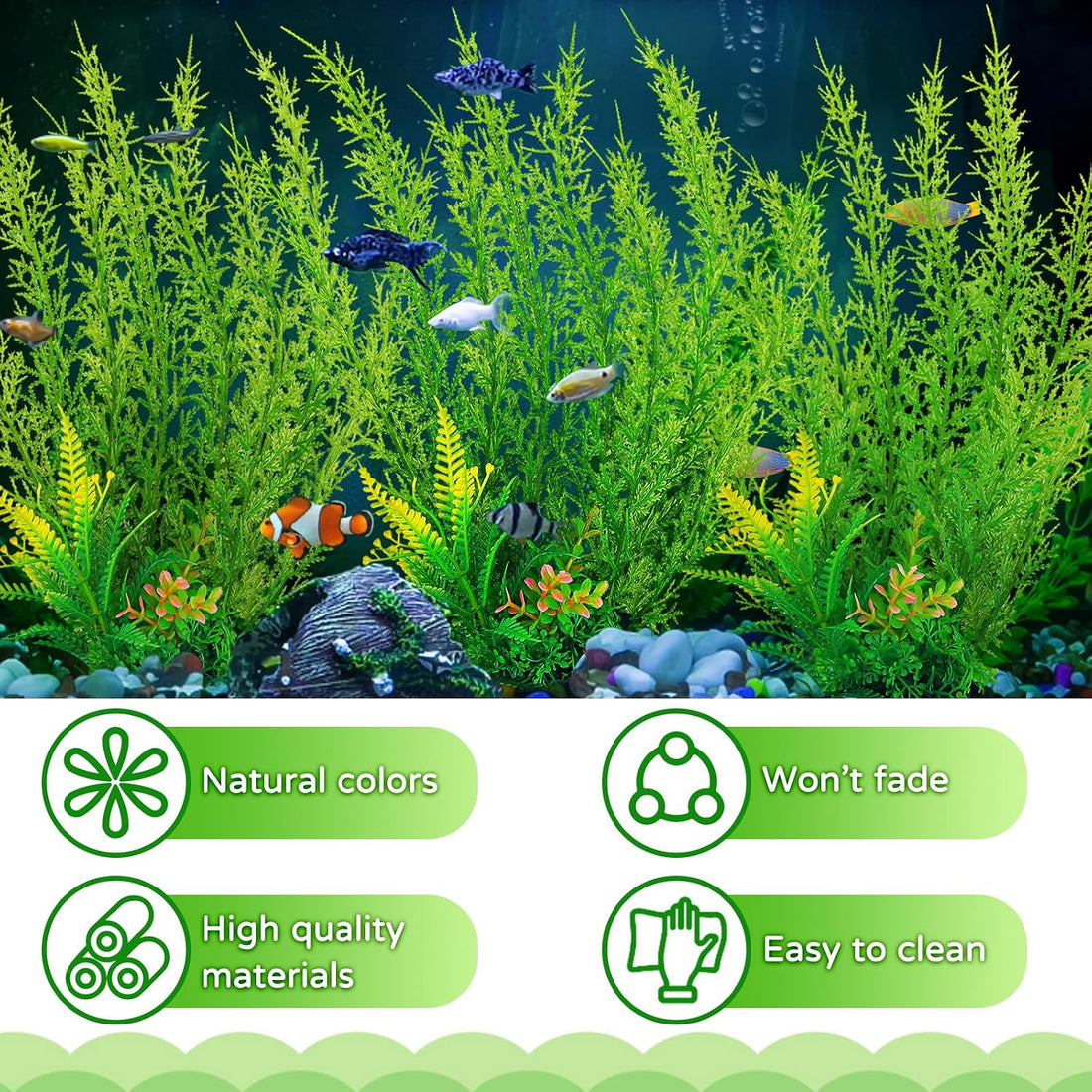 QUOZUO Fish Tank Accessories Large Plants, Green Fish Tank Decorations