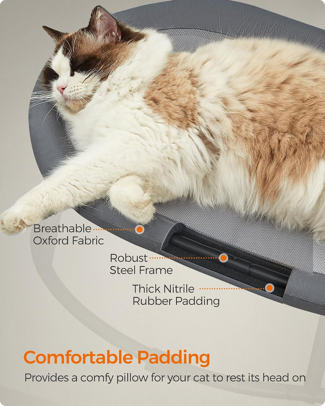 FEANDREA Elevated Cat Bed, Breathable Hammock, Washable Mesh