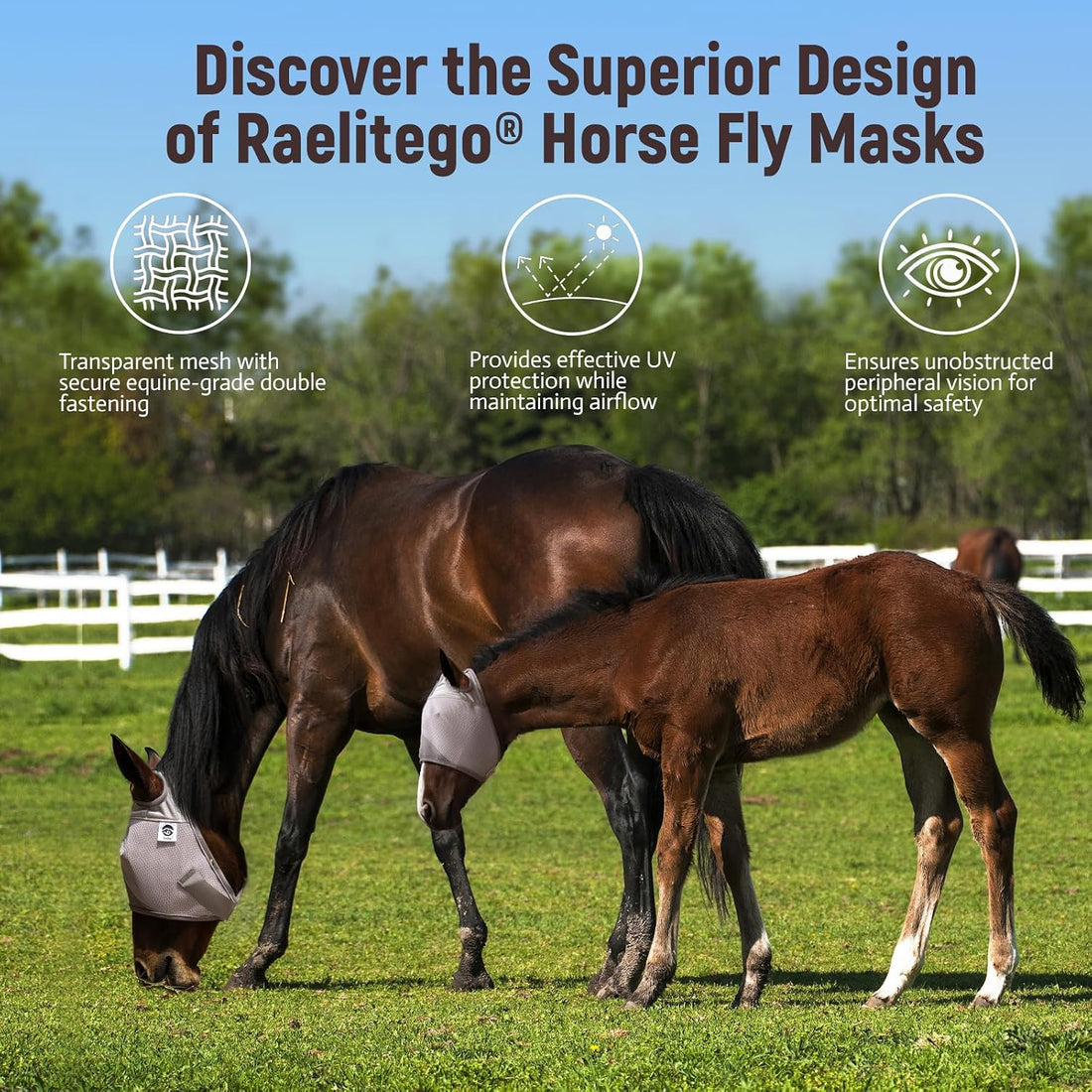 Raelitego Horse Fly Mask Without Ears, Breathable Mesh UV Protection