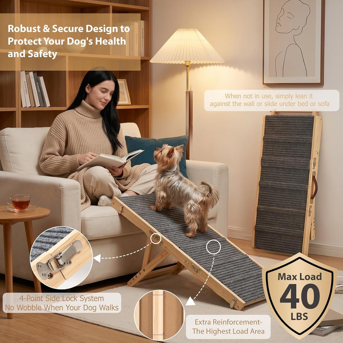Wooden Dog Ramp for Couch, Small Dog Ramp for Bed Sofa