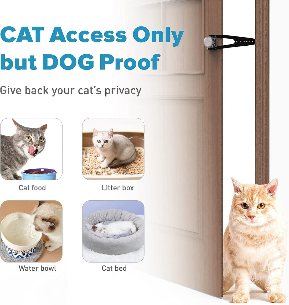 Neobay Cat Door Latch with Stabilizer, Keeps Dogs Out of Litter Box