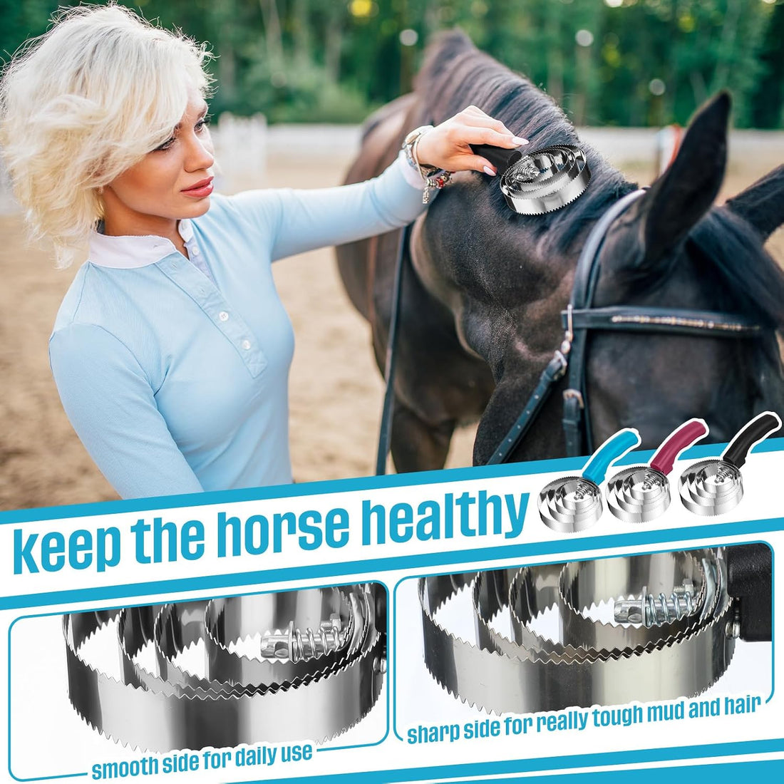 Yaomiao 12 Pack Curry Combs, Metal Horse Brush 4 Rings Stainless Steel